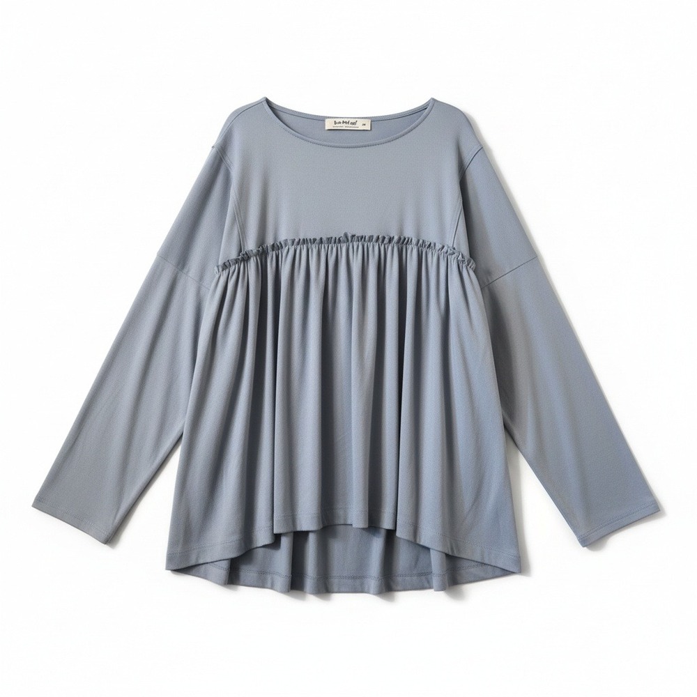 Three Bird Nest Ruffled Babydoll Tunic Top Blue Size Medium Long Sleeve